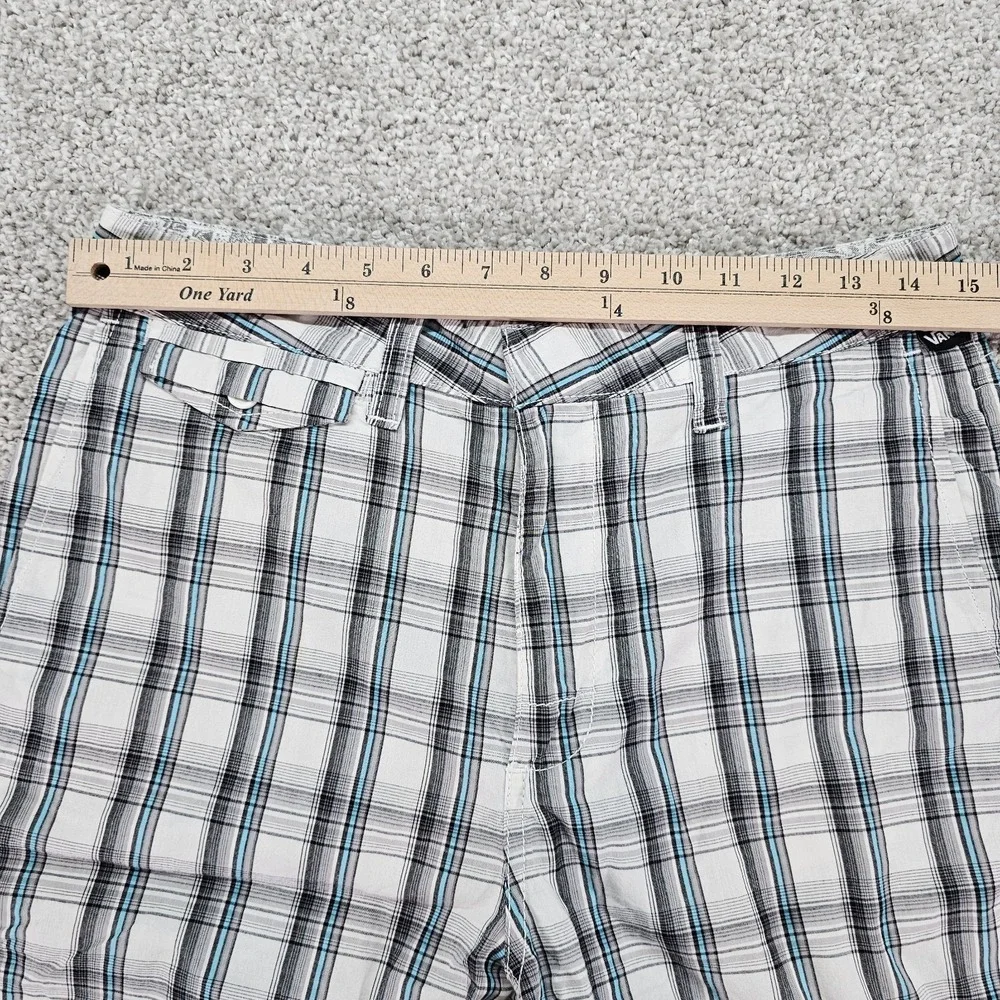 Vans Shorts Mens 30 White Gray Blue‎ Plaid Lightweight Skater Urban Y2K